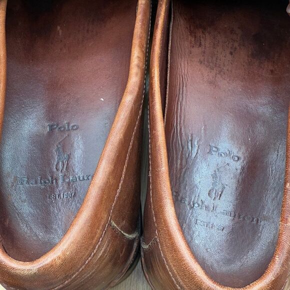 Polo RL Mens Loafers Sz 8.5 Brown Leather Kiltie Fringe Side Buckle Moccasin